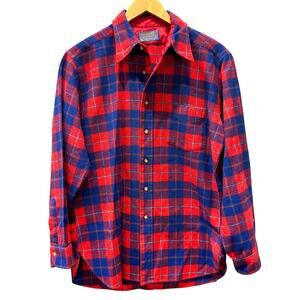 Pendleton Flannel Shirt Mens Large Wool Blue Red Plaid Button Up Vintage USA